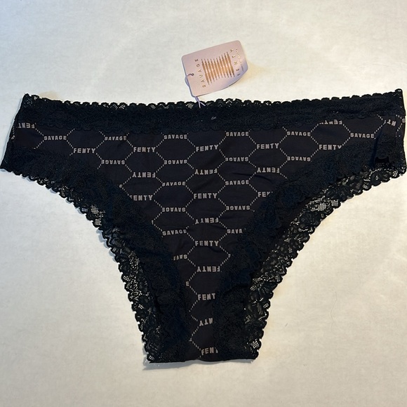 SavageXFenty 3X Panties Cotton Essentials Lace-Trim Cheeky black caviar NWT - Picture 2 of 8